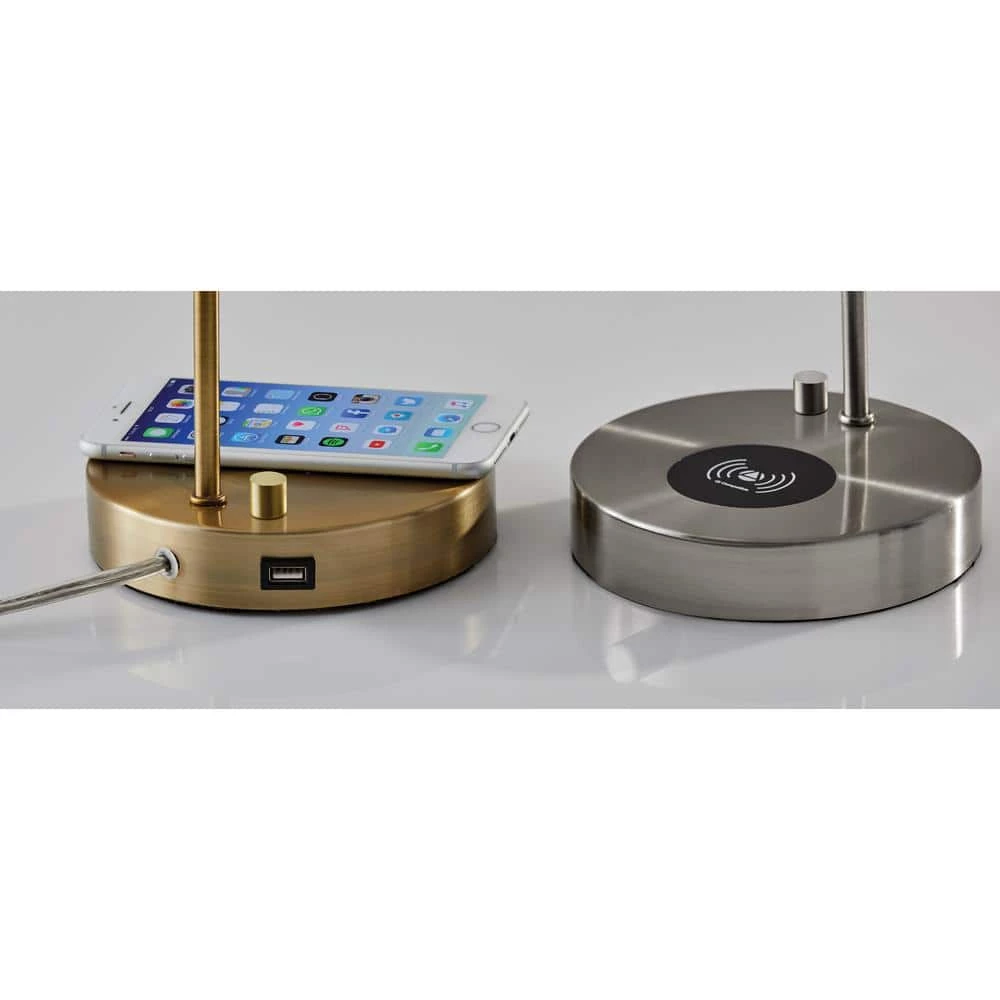Kaye 16.5 in. Antique Brass LED Desk Lamp with Qi Wireless Charging by Adesso - Image 5