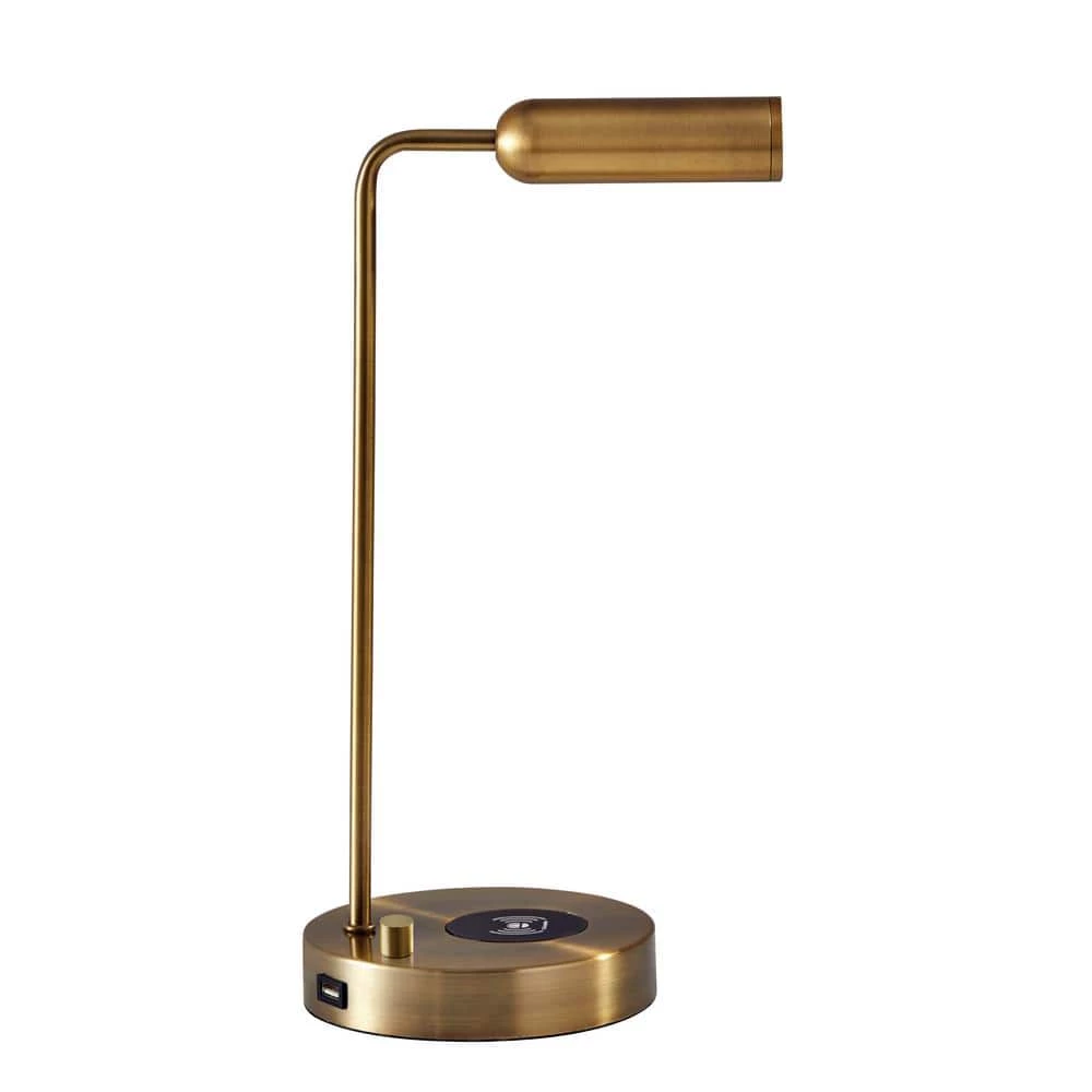 Kaye 16.5 in. Antique Brass LED Desk Lamp with Qi Wireless Charging by Adesso - Image 3
