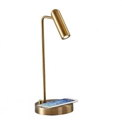 Kaye 16.5 in. Antique Brass LED Desk Lamp with Qi Wireless Charging by Adesso