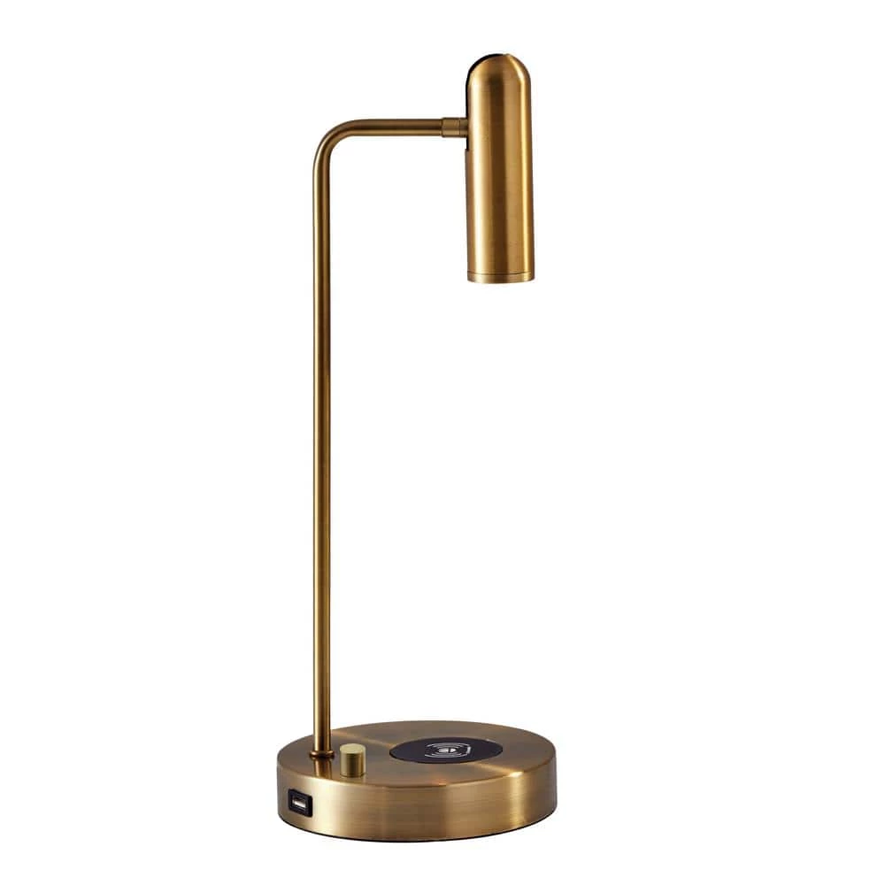 Kaye 16.5 in. Antique Brass LED Desk Lamp with Qi Wireless Charging by Adesso - Image 2