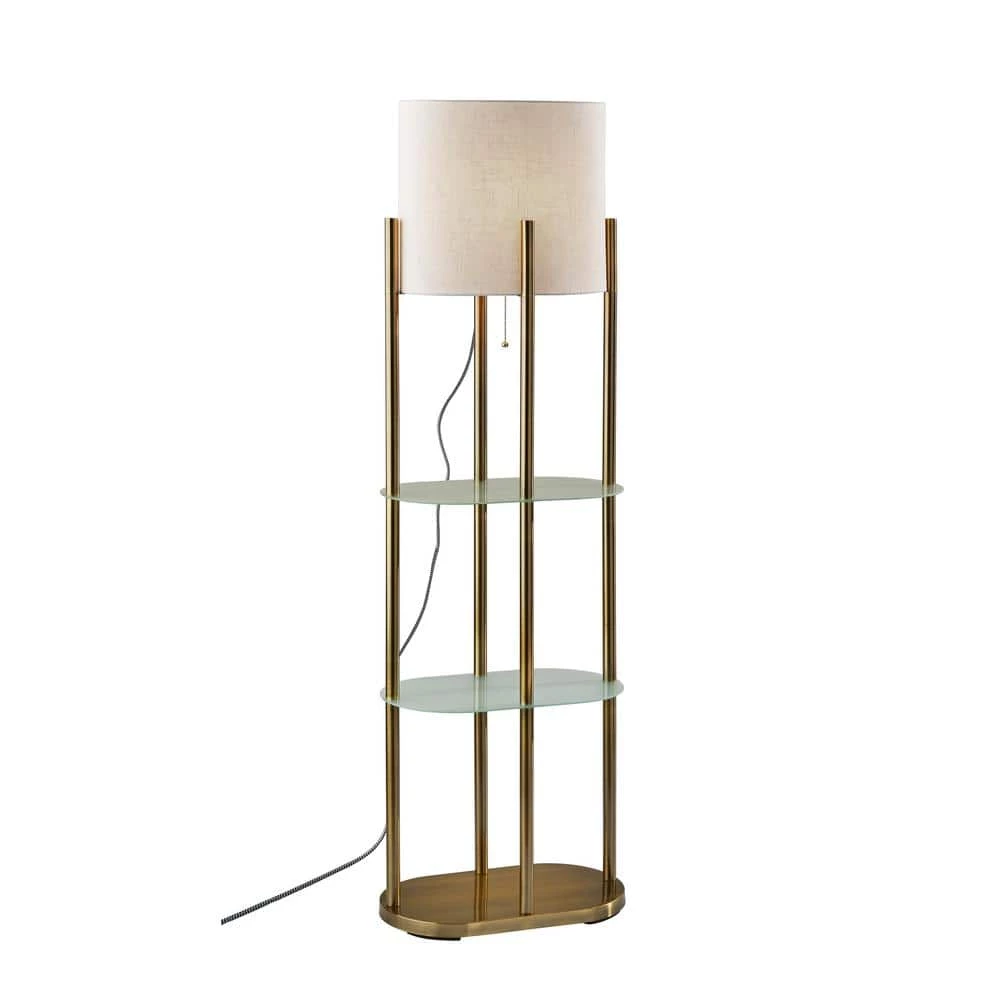 Norman 60 .5 in. Antique Brass Shelf Floor Lamp by Adesso