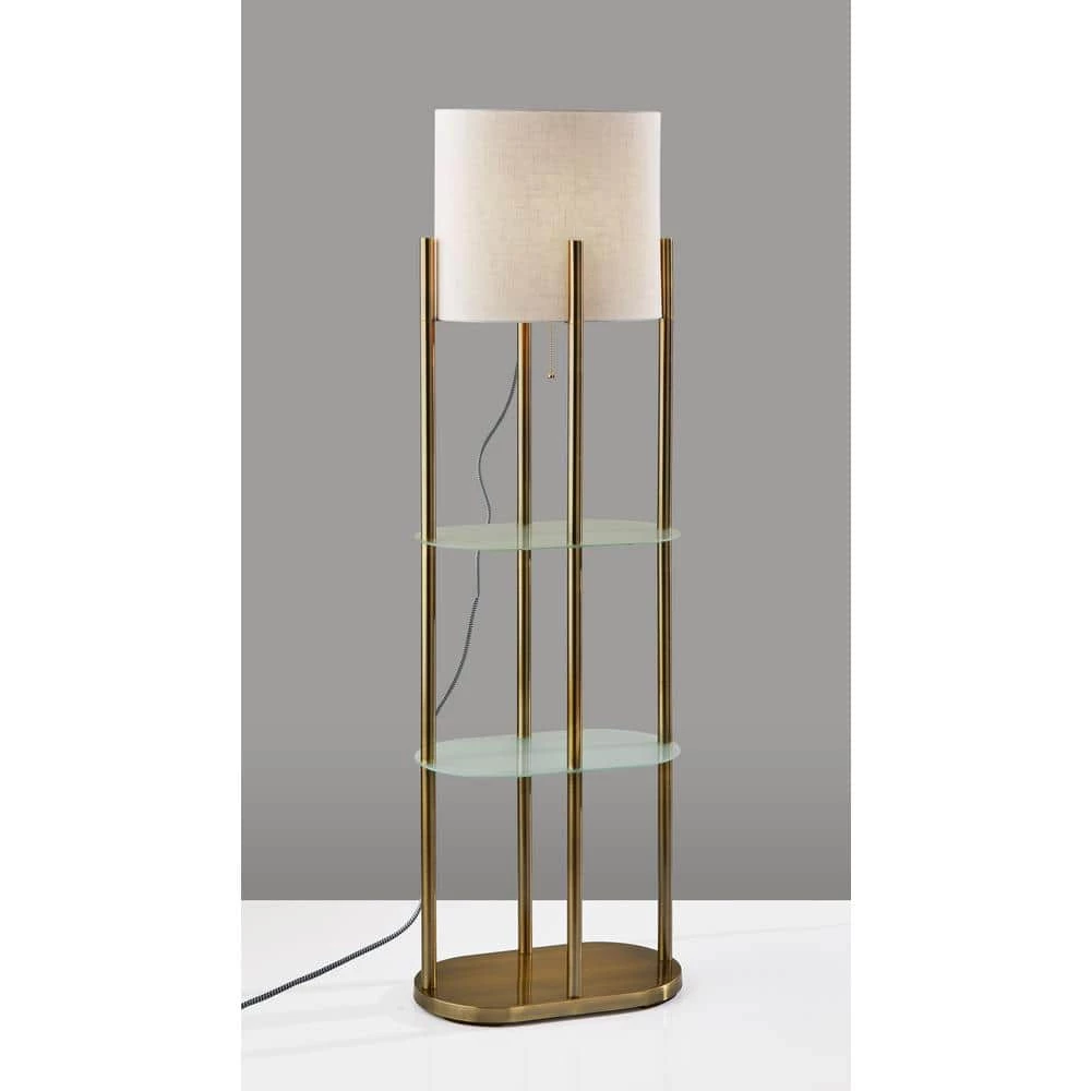 Norman 60 .5 in. Antique Brass Shelf Floor Lamp by Adesso - Image 2