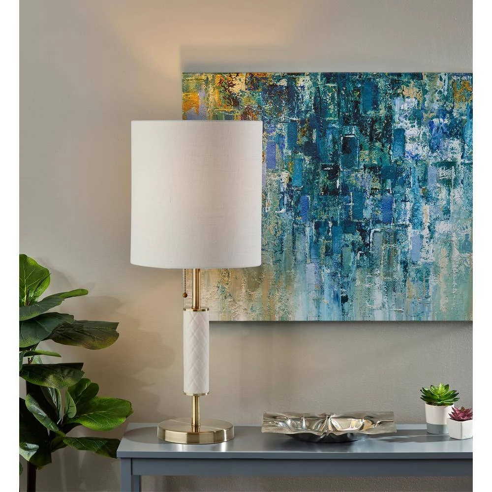 Vanessa 29 in. Antique Brass with Textured Cream Ceramic Table Lamp by Adesso - Image 2