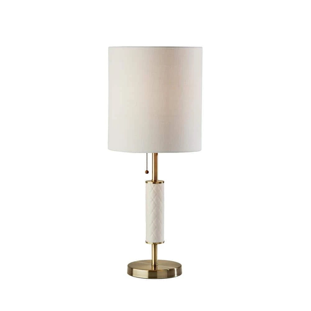 Vanessa 29 in. Antique Brass with Textured Cream Ceramic Table Lamp by Adesso