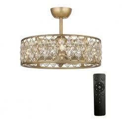 25.2 in Indoor Antique Silver Modern Crystal Chandelier Ceiling Fan with Remote and Light Kit by Parrot Uncle