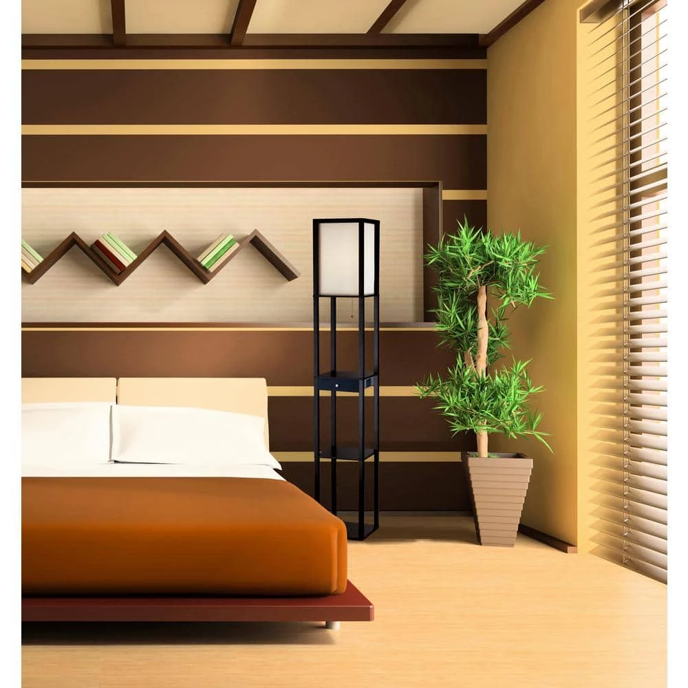 Parker 62.5 in. Black Shelf Lamp with Drawer by Adesso - Image 2