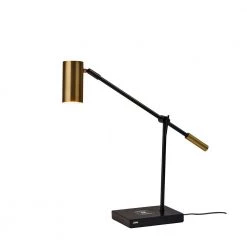 22. in. Black/Antique Brass Collette Qi Wireless Charging LED Desk Lamp by Adesso