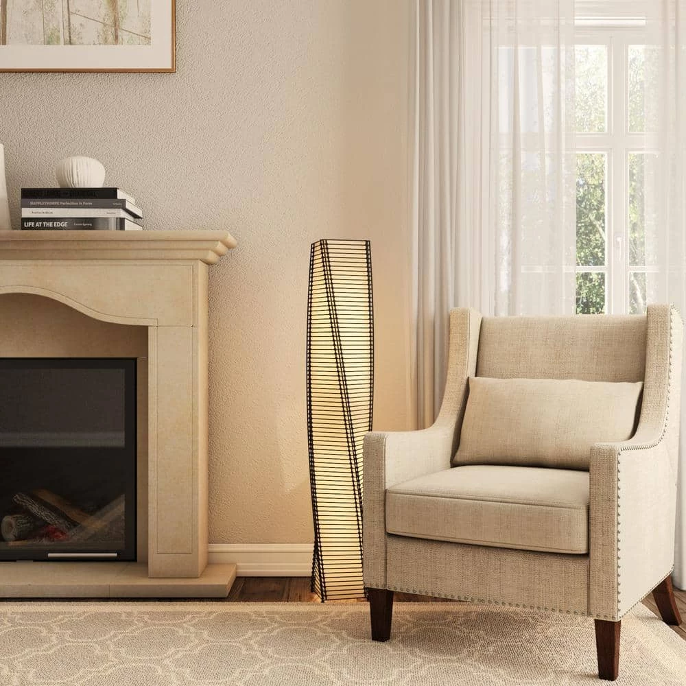 Stix Black Cane 50 in. Black/Beige Floor Lantern by Adesso - Image 2