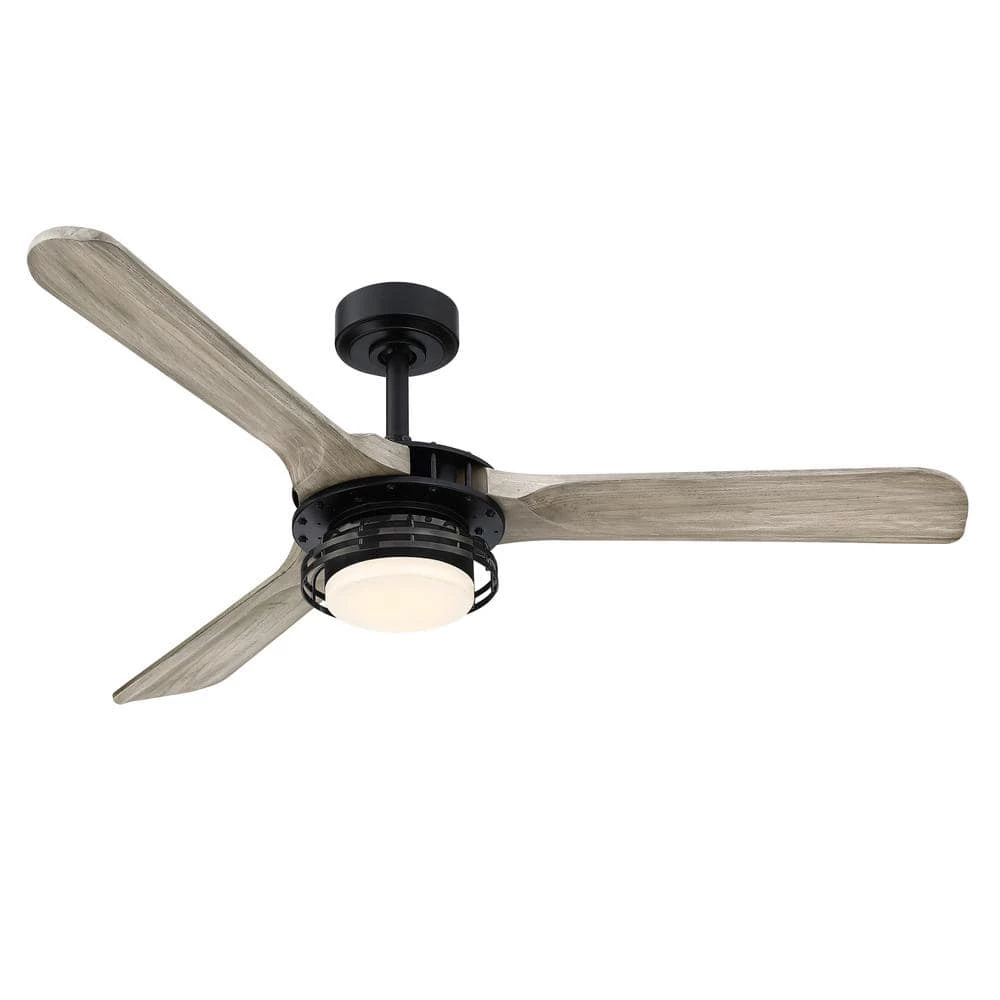 Aerofanture 52 in. Indoor/Outdoor Black Integrated LED Industrial Ceiling Fan with Light and Remote Control Included by Parrot Uncle