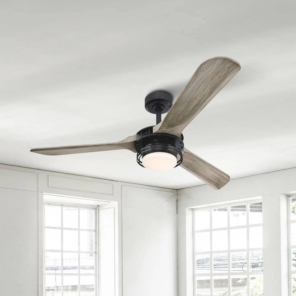Aerofanture 52 in. Indoor/Outdoor Black Integrated LED Industrial Ceiling Fan with Light and Remote Control Included by Parrot Uncle - Image 2