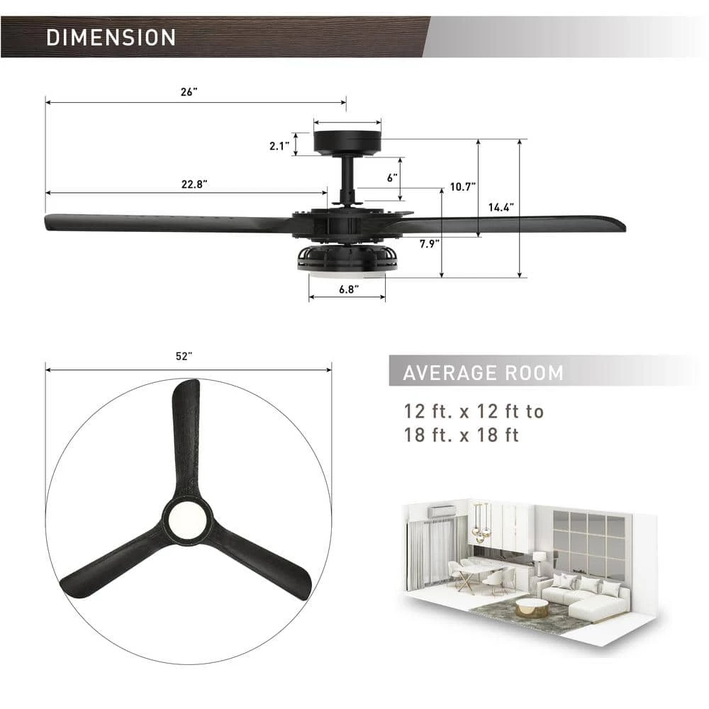 Aerofanture 52 in. Integrated LED Indoor/Outdoor Black Industrial Ceiling Fan with Light and Remote Control by Parrot Uncle - Image 7
