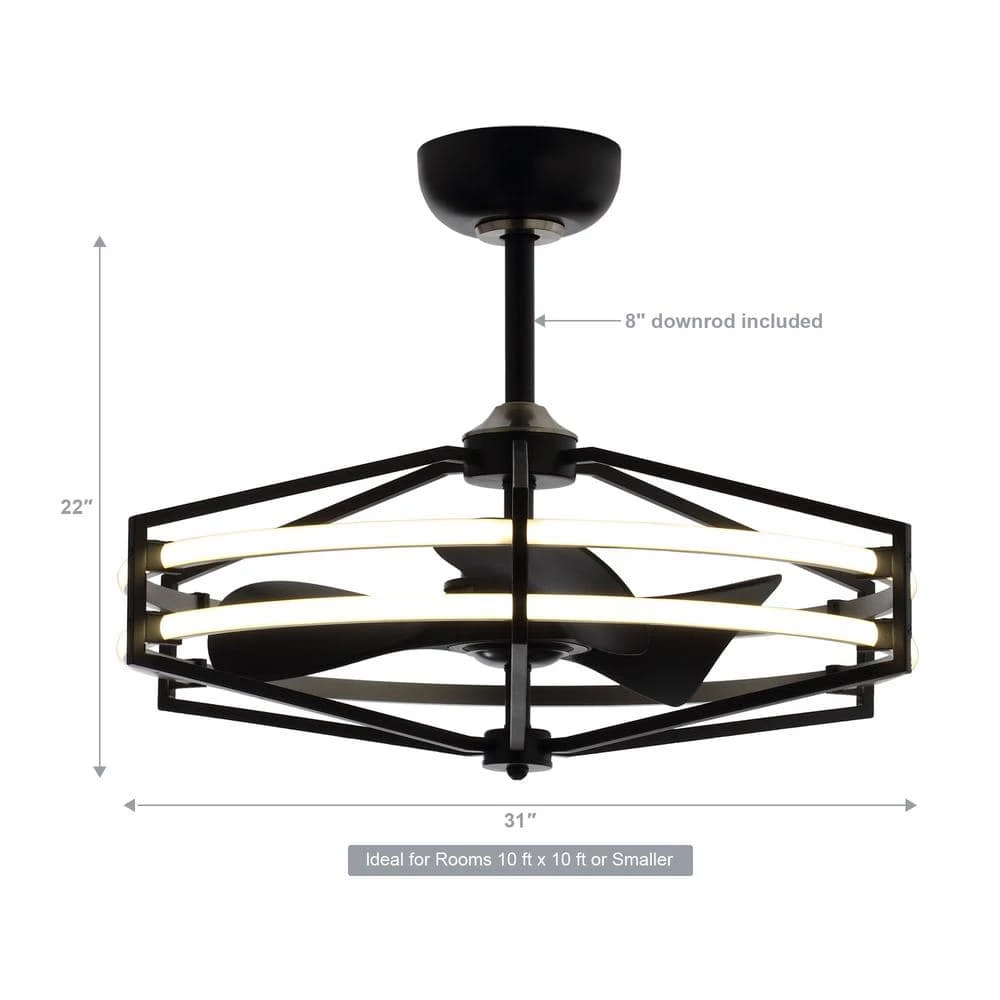 29 in. LED Indoor Black Downrod Mount Chandelier Ceiling Fan with Light and Remote Control Reversible by Parrot Uncle - Image 3