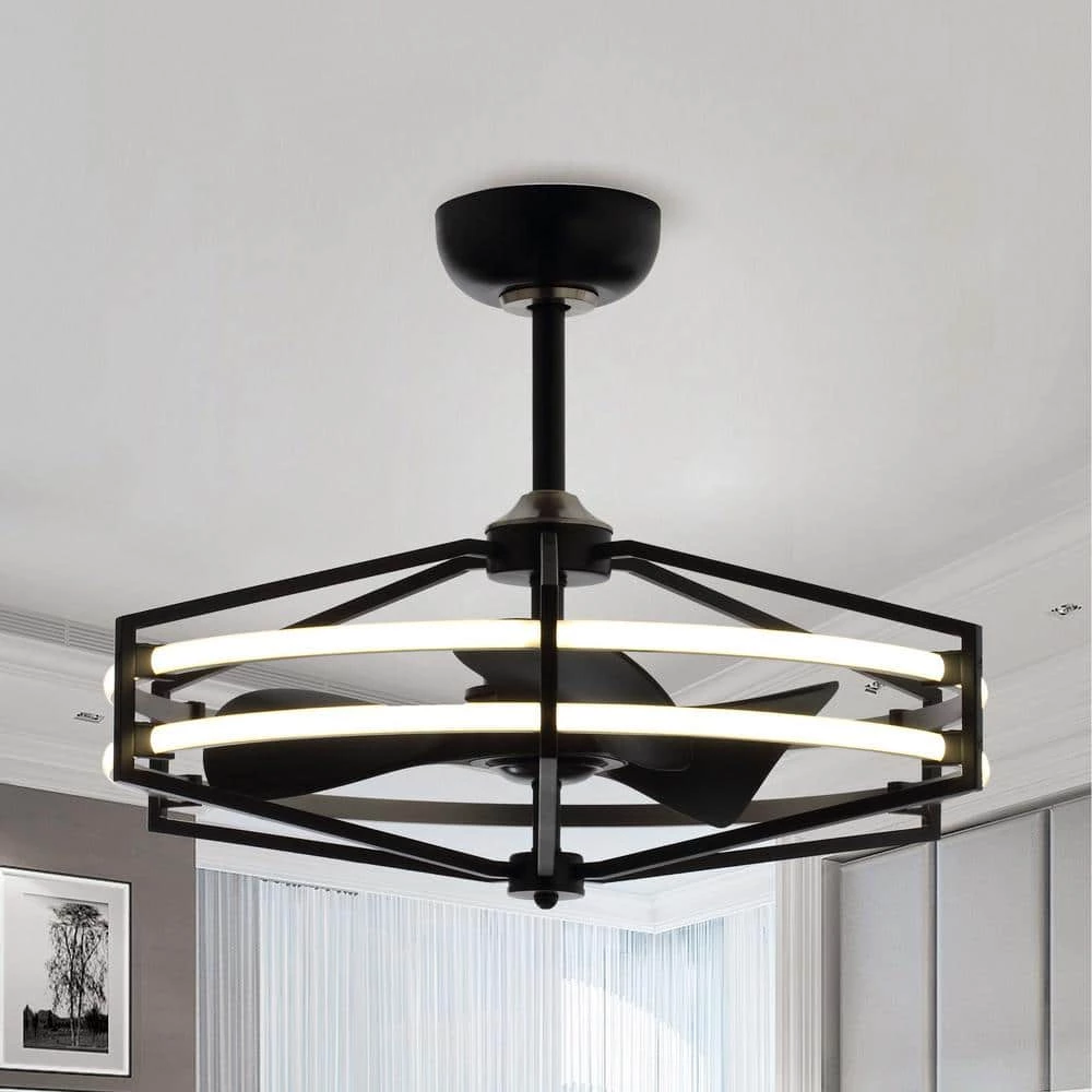 29 in. LED Indoor Black Downrod Mount Chandelier Ceiling Fan with Light and Remote Control Reversible by Parrot Uncle - Image 2