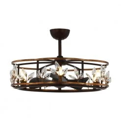 34 in. Indoor Rust Black Antique Crystal Caged Ceiling Fan with Light Kit and Remote Control by Parrot Uncle