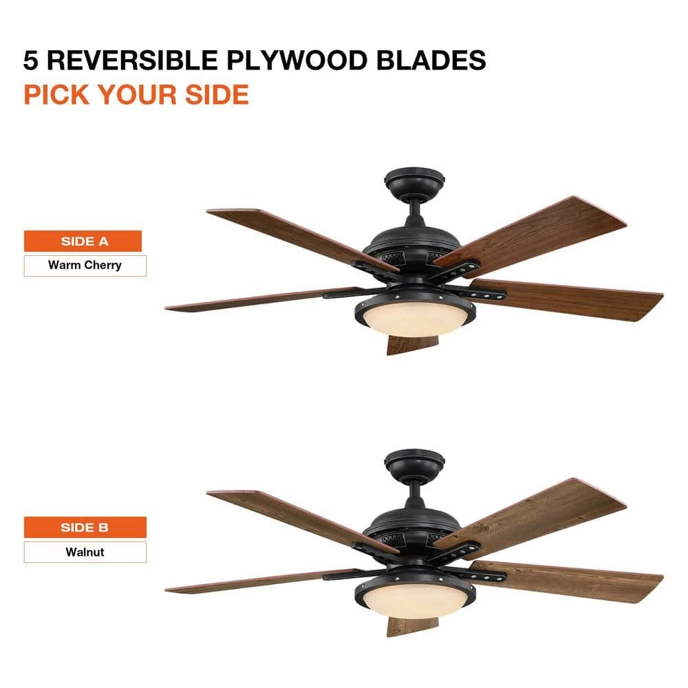 Arrietta 52 in. Indoor/Outdoor Black Iron LED Ceiling Fan with Remote and Light Kit,Reversible Blades by Parrot Uncle - Image 4