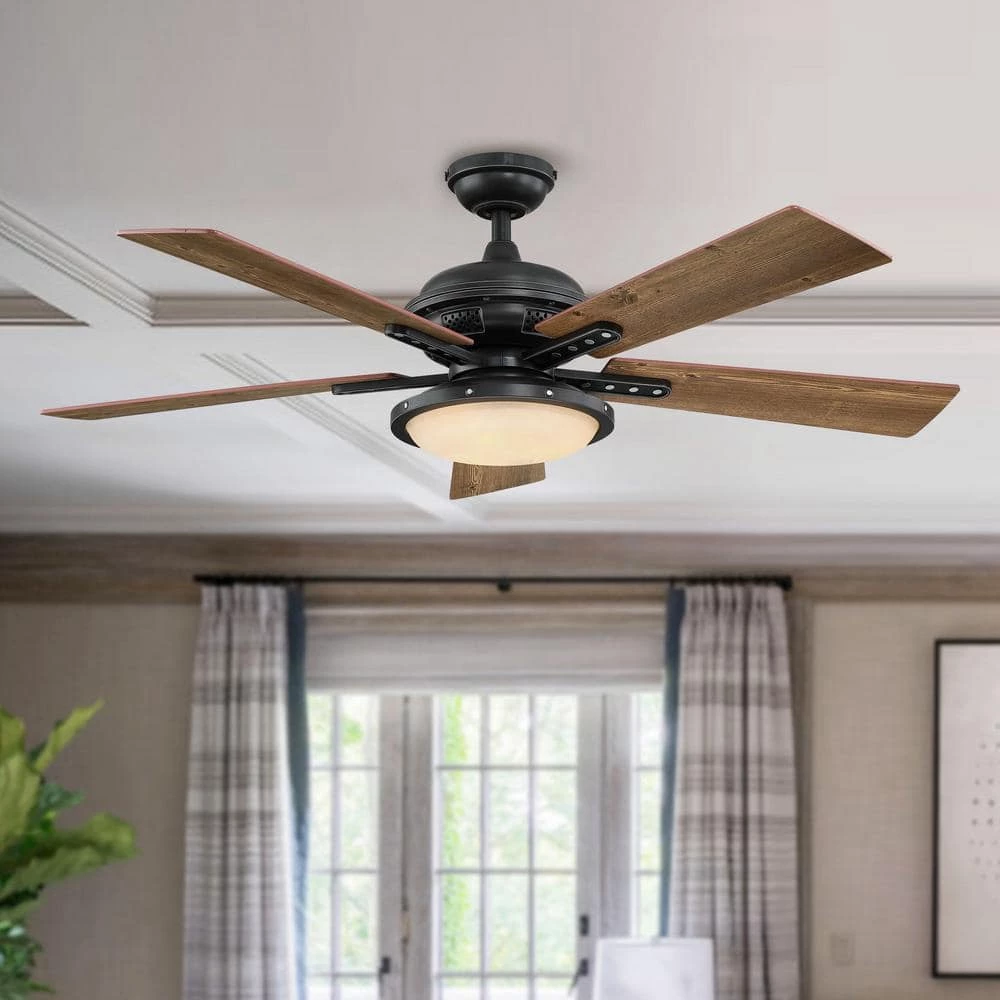 Arrietta 52 in. Indoor/Outdoor Black Iron LED Ceiling Fan with Remote and Light Kit,Reversible Blades by Parrot Uncle - Image 2