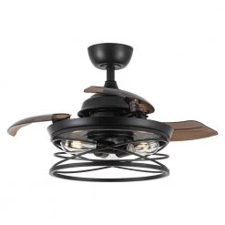 Petra 36 in. Indoor Black Caged Retractable Ceiling Fan with Light Kit and Remote by Parrot Uncle