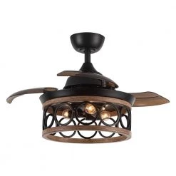 Mirelle 36 in. Indoor Black Retractable Ceiling Fan with Light Kit and Wall Switch Included by Parrot Uncle