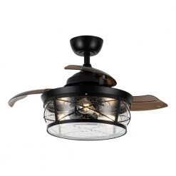 36 in. Black Indoor 3-Blade Retractable Ceiling Fan with Light Kit and Remote Control by Parrot Uncle