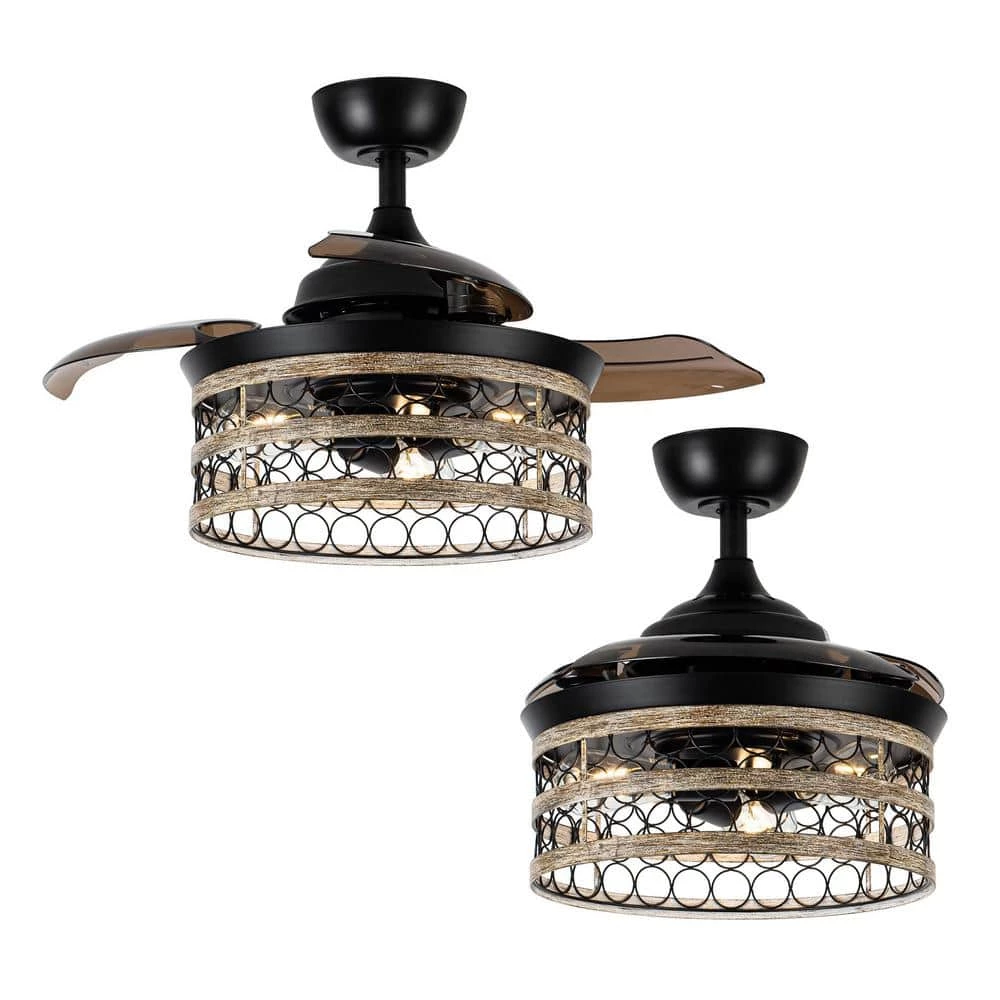 36 in. Black Indoor Farmhouse Retractable Ceiling Fan with Light Kit and Remote Control by Parrot Uncle - Image 4