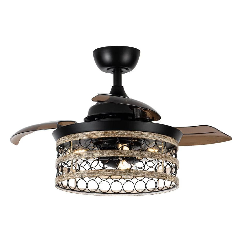 36 in. Black Indoor Farmhouse Retractable Ceiling Fan with Light Kit and Remote Control by Parrot Uncle