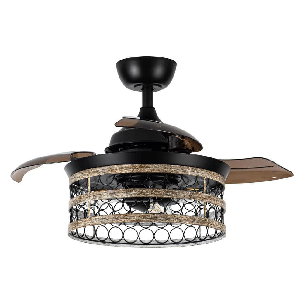 36 in. Black Indoor Farmhouse Retractable Ceiling Fan with Light Kit and Remote Control by Parrot Uncle - Image 3