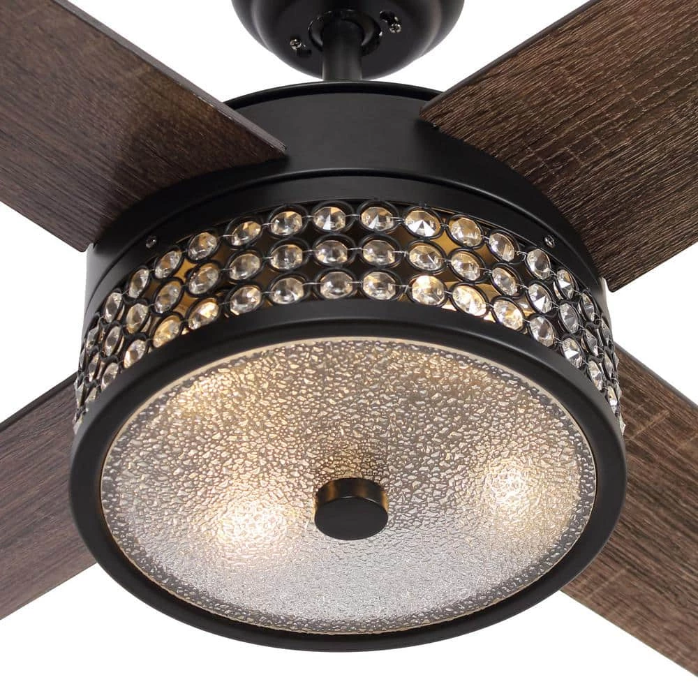 Victoire 52 in. Indoor Black Modern Crystal Ceiling Fan with Remote and Light Kit by Parrot Uncle - Image 6