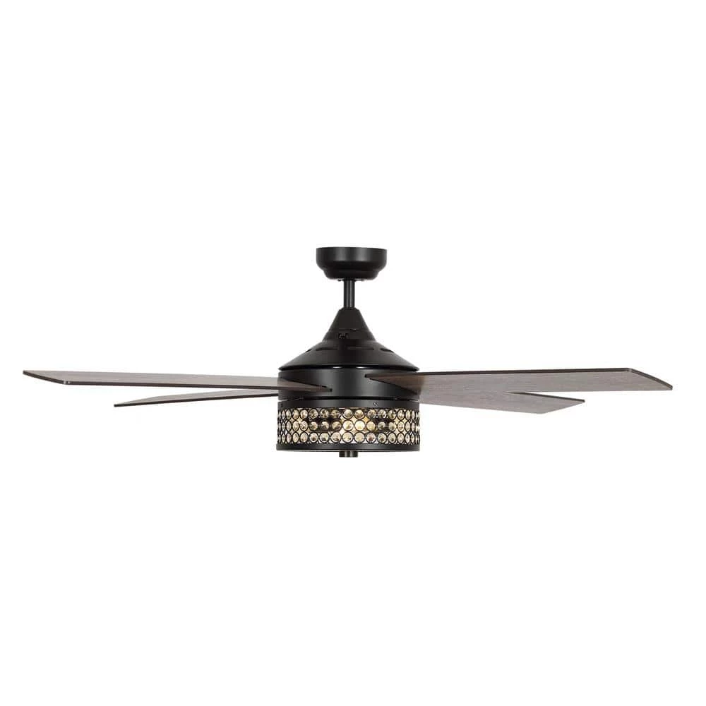 Victoire 52 in. Indoor Black Modern Crystal Ceiling Fan with Remote and Light Kit by Parrot Uncle - Image 5