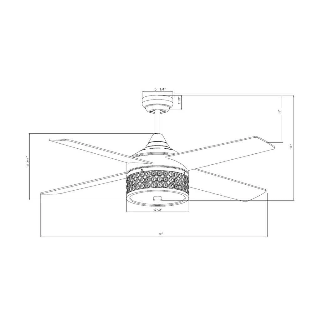 Victoire 52 in. Indoor Black Modern Crystal Ceiling Fan with Remote and Light Kit by Parrot Uncle - Image 9