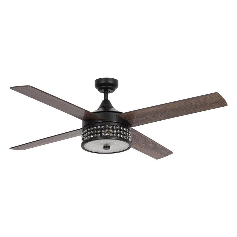 Victoire 52 in. Indoor Black Modern Crystal Ceiling Fan with Remote and Light Kit by Parrot Uncle - Image 4