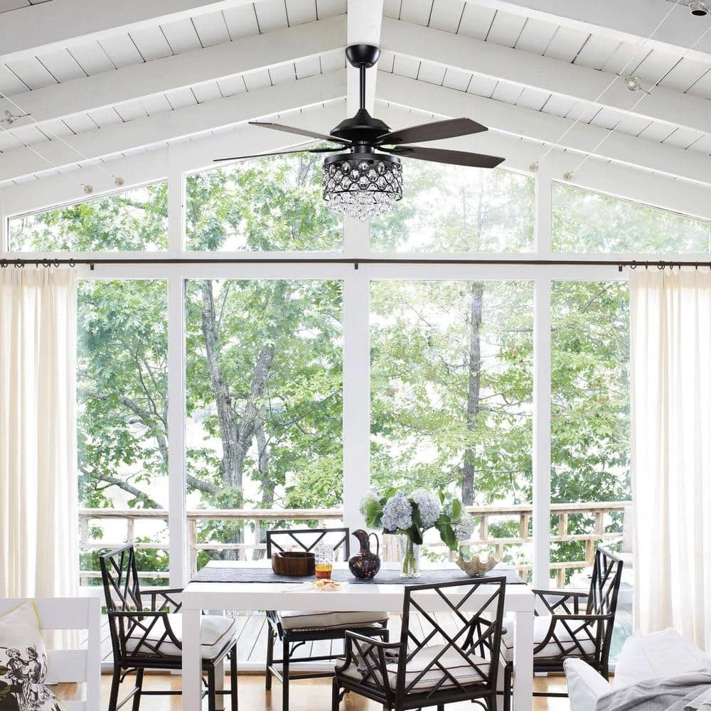 Berkshire 52 in. Indoor Black Downrod Mount Crystal Chandelier Ceiling Fan with Light Kit and Remote Control by Parrot Uncle - Image 8