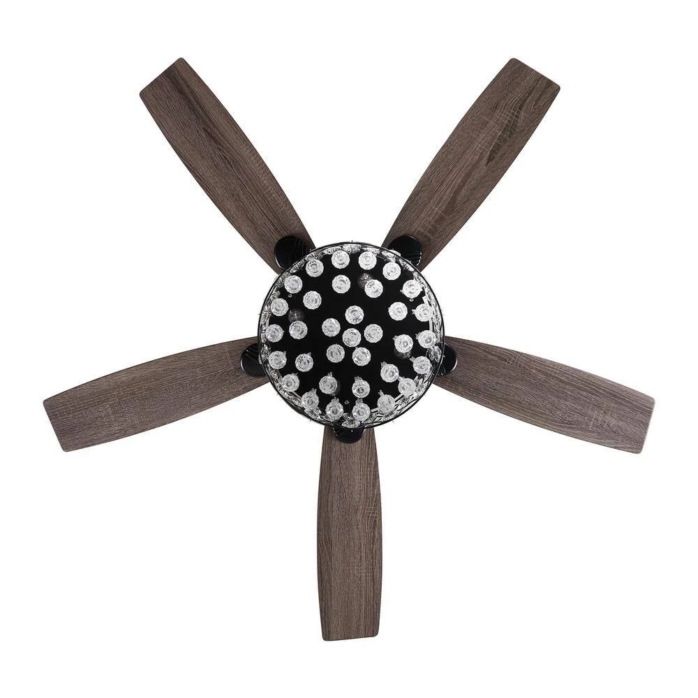 Berkshire 52 in. Indoor Black Downrod Mount Crystal Chandelier Ceiling Fan with Light Kit and Remote Control by Parrot Uncle - Image 5