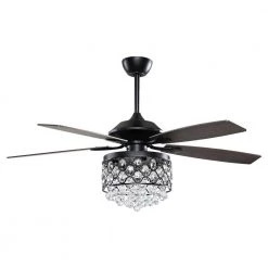Berkshire 52 in. Indoor Black Downrod Mount Crystal Chandelier Ceiling Fan with Light Kit and Remote Control by Parrot Uncle
