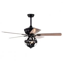 Yancy 52 in. Indoor Black Caged Ceiling Fan with Light Kit and Remote by Parrot Uncle