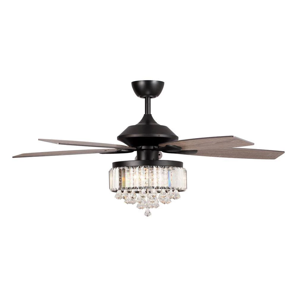 Etting 52 in. Indoor Black Contemporary Crystal Ceiling Fan with Remote and Light Kit by Parrot Uncle - Image 4
