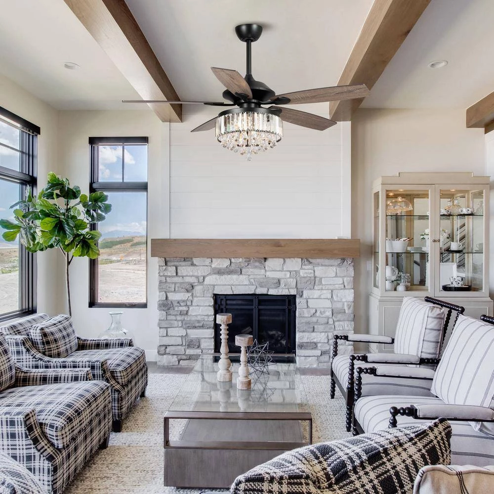 Etting 52 in. Indoor Black Contemporary Crystal Ceiling Fan with Remote and Light Kit by Parrot Uncle - Image 7