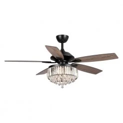 Etting 52 in. Indoor Black Contemporary Crystal Ceiling Fan with Remote and Light Kit by Parrot Uncle