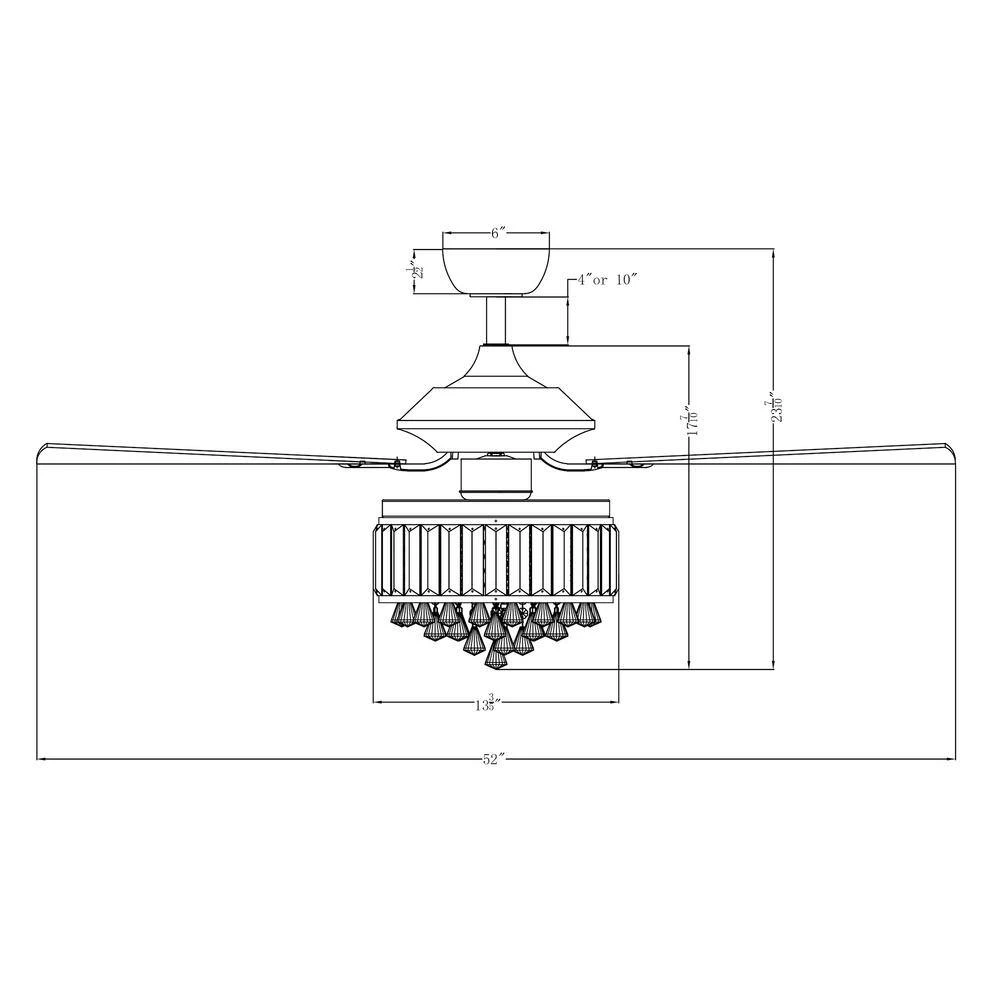 Etting 52 in. Indoor Black Contemporary Crystal Ceiling Fan with Remote and Light Kit by Parrot Uncle - Image 6