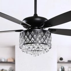 Berkshire 52 in. Indoor Black Crystal Chandelier Ceiling Fan With Light Kit and Remote by Parrot Uncle