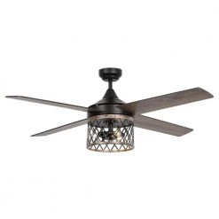 Mirelle 52 in. Indoor Black Downrod Mounting Ceiling Fan with Light Kit and Remote by Parrot Uncle