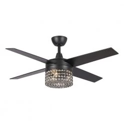 Wolfgang 48 in. Indoor Modern Black Crystal Chandelier Ceiling Fan with Remote and Light Kit by Parrot Uncle