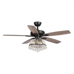 Micah 52 in. Indoor Black Downrod Mount Crystal Ceiling Fan with Light Kit and Remote Control by Parrot Uncle