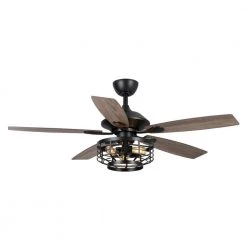 Paquette 52 in. Indoor Matte Black Industrial Ceiling Fan with Remote Control and Light Kit by Parrot Uncle