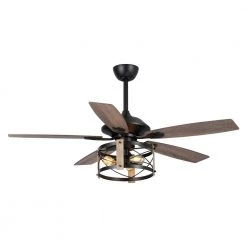 Wisner 52 in. Indoor Black Industrail Downrod Mount Ceiling Fan with Remote and Light Kit by Parrot Uncle