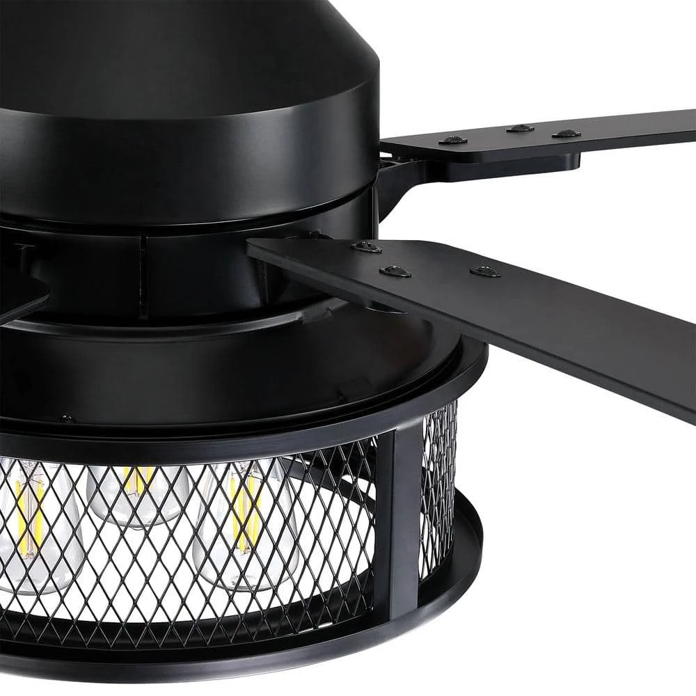 52 in. Indoor Black Mesh Metal Industrial Reversible Blades Ceiling Fan with Remote Control and Light Kit by Parrot Uncle - Image 7