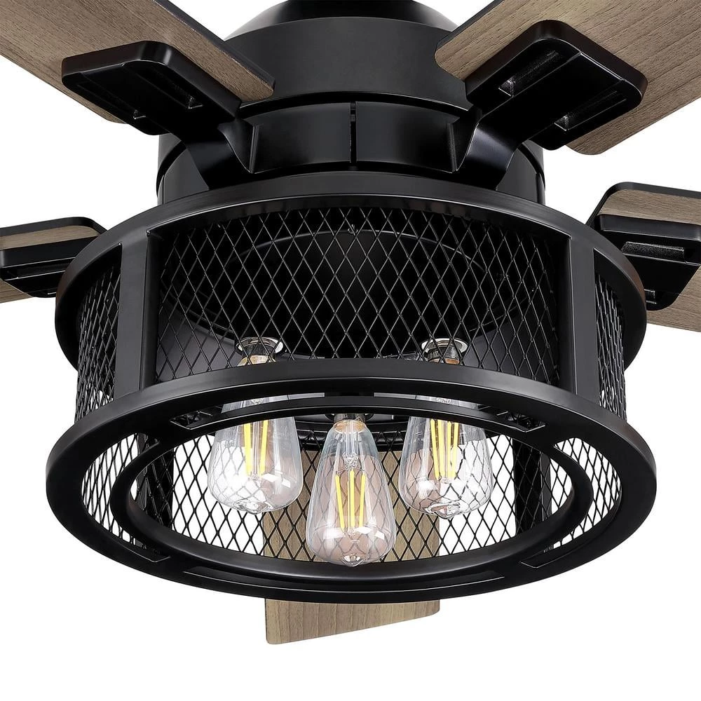 52 in. Indoor Black Mesh Metal Industrial Reversible Blades Ceiling Fan with Remote Control and Light Kit by Parrot Uncle - Image 6