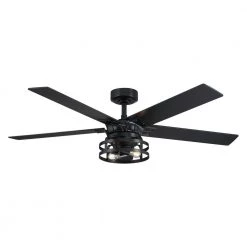 52 in. Indoor Black Industrial Reversible Blades Ceiling Fan with Remote and Light Kit by Parrot Uncle