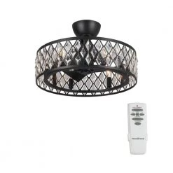 Delvalle 20 in. Indoor Black Crystal Ceiling Fan with Remote Control and Light Kit Included by Parrot Uncle