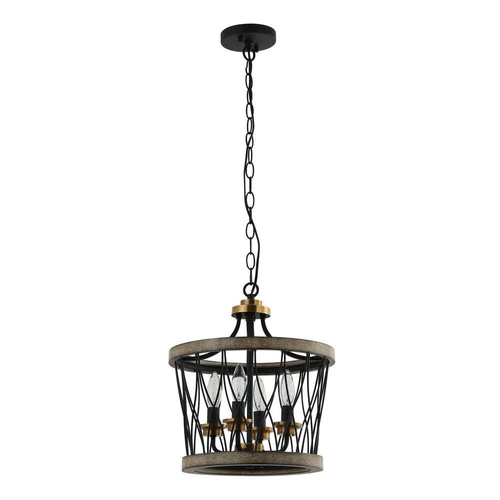 13 in. Farmhouse Black Geometric Drum Cage 4-Light Candlestick Chandelier Pendant Light by Parrot Uncle - Image 4