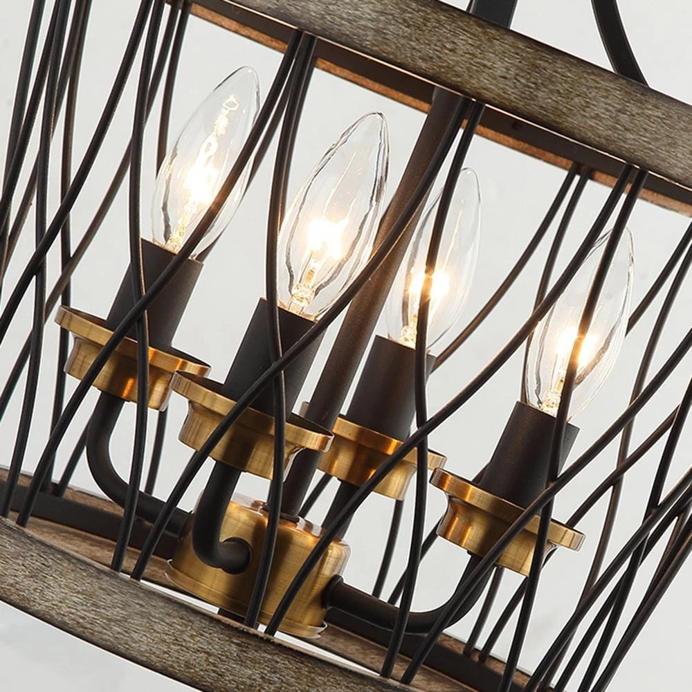 13 in. Farmhouse Black Geometric Drum Cage 4-Light Candlestick Chandelier Pendant Light by Parrot Uncle - Image 8